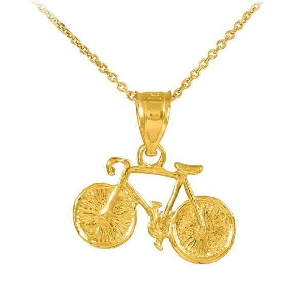 14k Gold Mountain Cycling Bicycle Bike Necklace - Picture 1 of 3